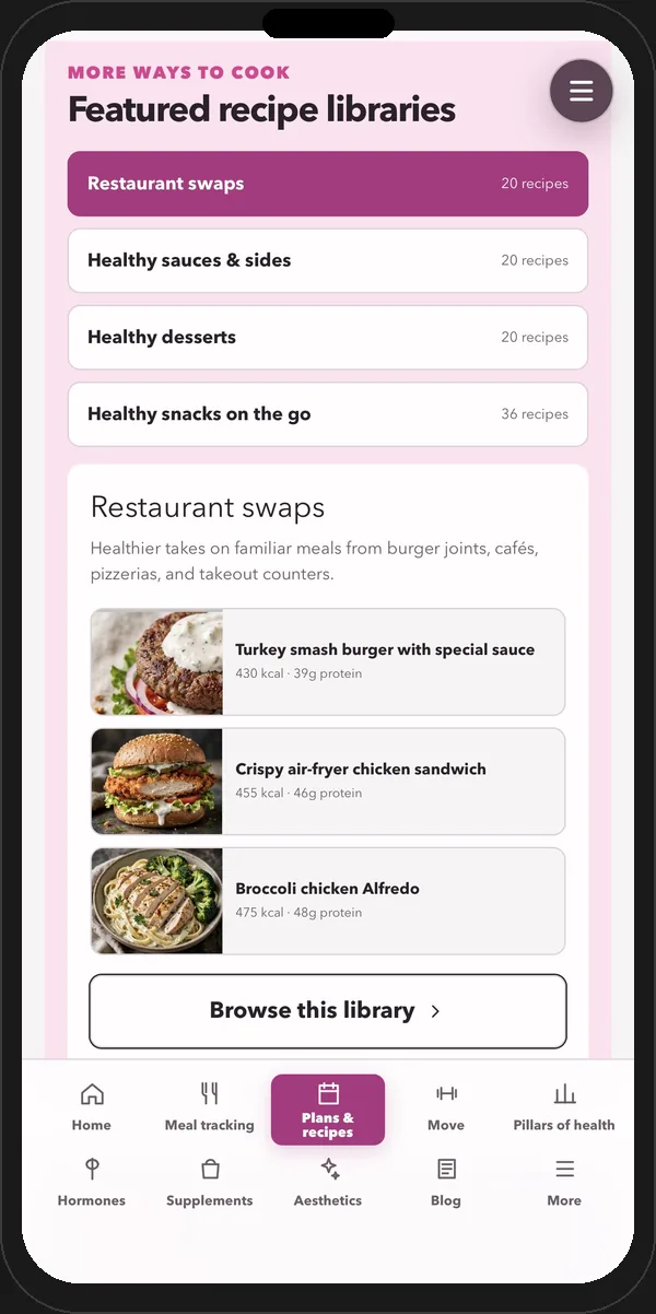 Glow Wellness Hub app recipe libraries
